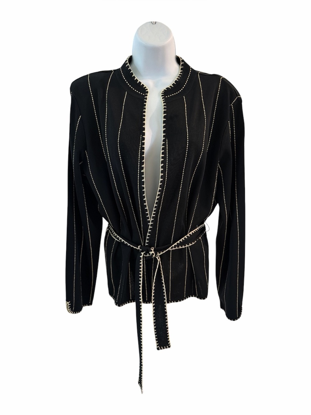 MING WANG Black & Light Yellow Open Front Belted Knit Jacket size large